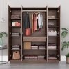 Wakefit Wardrobe | 1 Year Warranty | Almirah Wooden, Wooden Cupboard for Clothes, Gingham Wardrobe, 18 mm Panels in Matt Finish, 4 Door with Mirror and Hanging Space (Columbia Walnut)