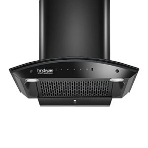 Hindware Smart Appliances Nadia IN 60 cm 1350 m³/hr Stylish Filterless Auto-Clean Kitchen Chimney With Metallic Oil Collector, Motion Sensor & Touch Control For Easy Operation (Curved Glass, Black)