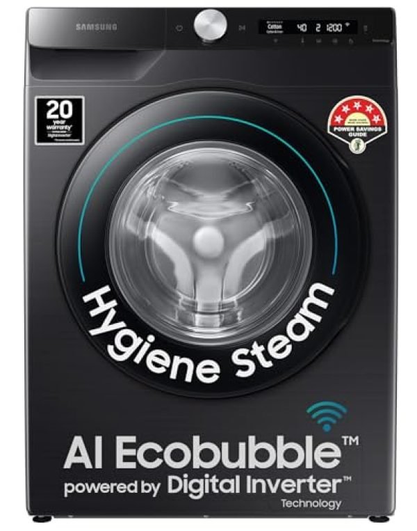 Samsung 8 Kg 5 Star AI Control & Wi-Fi, Fully-Automatic Front Loading Washing Machine (WW80T504DAB1TL, Black Caviar, Digital Inverter)